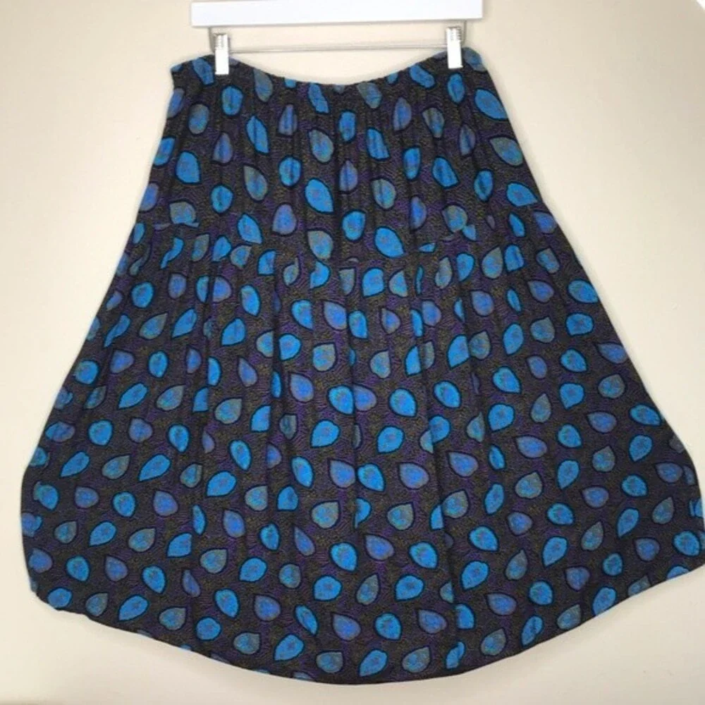 Vintage Queens Plaza Rayon Elastic Waist Drop Yoke Blue Women Midi Skirt Size 20